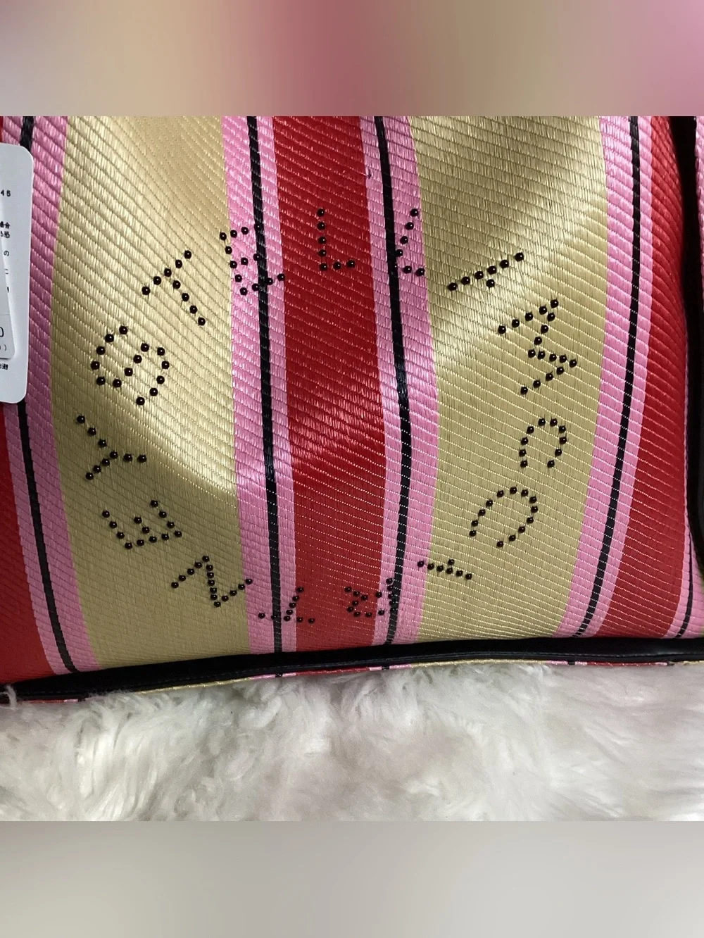 Stella McCartney Raffia Striped Logo Tote